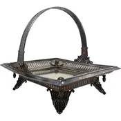 American Victorian Silverplate and Mirror Square Bride's Basket