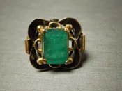 18KT Italian Pompeii Emerald Black Enamel Ring 3.50ct C1940