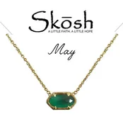 14kt Gold Plating with Sideways Oval Emerald (May Imitation Birthstone) Necklace