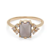 Bea Arrow Ring (Medium) - Yellow Gold, Grey Moonstone & Champagne Diamonds (Size 6)