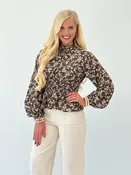 Doe & Rae Printed Long Sleeve Mock Nest Waist Blouse