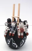 Cochiti Vangie Suina Small Handmade and Hand Painted Polychrome Friendship Jar with Wooden Ladder