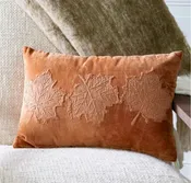 12x18 Velvet Burnt Orange Leaf Pillow