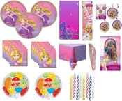 Rapunzel Tangled Princess Birthday Party Supplies Decoration Bundle Pack includes Lunch Plates, Napkins, Table Cover, Centerpiece, Hanging Swirl Cutouts, Sash, Mylar Balloons (Bundle for 16)