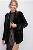 Black Open Front Velvet Blazer