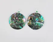 Green abalone disc earrings (45mm)