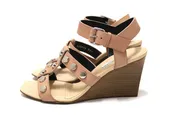 Authentic Balenciaga Pale Pink Leather Studs Sandals Wedge Shoes Size 35.5