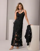 3D Floral Crochet Embellished Maxi Dress Black