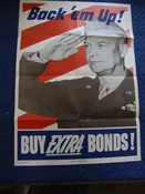 1944 Original Issue WWII US Military Back 'em Up Buy War Bonds Eisenhower Military Poster