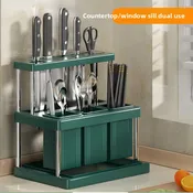 Kitchen Utensil Holder with Draining — Countertop Knife, Spoon & Chopstick Organizer