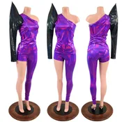 2PC Asymmetrical One Shoulder Top and One Leg Leggings Set