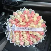 25 Pink & 25 White Roses Bouquet