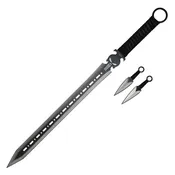 27" Black Skull Ninja Sword Steel Sword Set with 2 Throwing Knives- K1020-40-BK