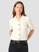 Suzie Knit Short Sleeve Collar Top in Cream
