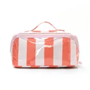 Josslyn Striped Open Flat Cosmetic Makeup Pouch Red/Pink