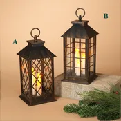 12"H Battery Operated Lighted Lantern w/ Candle Trio, 2 Assorted Styles - Sold Seperately