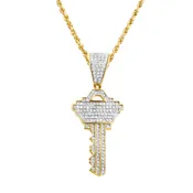 10k Gold Key Pendant 0.4 Ctw