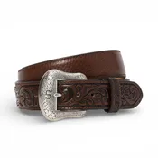 Bison Leather Tooled Tab Belt