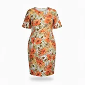 Radiant Blooms Plus Size Tropical Floral Sheath Dress