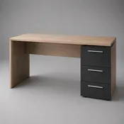 Bureau rectangulaire avec caisson à 3 tiroirs en panneaux de particules mélaminés, chêne clair et noir, 120 × 60 × 75 cm
