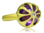 18K Gold Plated Arabesque Flower Cut Out Ring Amethyst