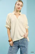 Ruffle Collar Puff Sleeve Top C5886