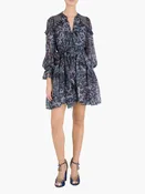 Braided Leopard Flounced Silk Chiffon Mini Dress