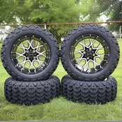 14 Inch Machined Fusion Golf Cart Wheels With 23x10-14 All Terrain Tires, Set of 4