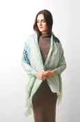 Aqua Floral Print Silk Cashmere Scarf