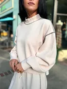 Pearl W/ Black Heavyweight Garment Dye Mockneck
