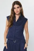Arden button down top in navy