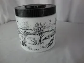 1960's Maxwell House Coffee Milk Glass Coffee Canister with Black Plastic Lid