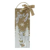 12.5" White Trees and Snow with Metal Deer and Joy Wooden Christmas Wall Decor