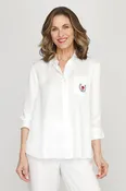 Lolo Luxe Frayed Edge Button Down with Western Embroidery