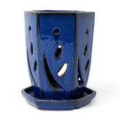 4" x 6" Midnight Blue Fluted Hexagon Ceramic Orchid Pot