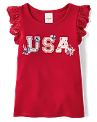 Girls Applique Embroidered Americana Top - Nantucket Charm - Pink