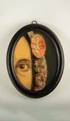 19th-Century Lover's Eye Fragment with Floral Headdress in an Ebonized Frame