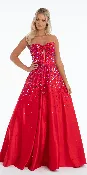 Bow Front Satin Strapless Corset Ballgown with Heat Set Stones