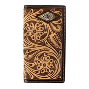 3D Tooled Floral Diamond Cross Concho - Men's Rodeo Wallet