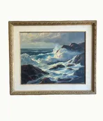 Mid-Century Seascape Painting by Bertha Larson Framed