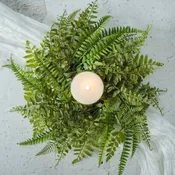 14" Mixed Fern Candle Ring - Premium Artificial Greenery Wreath for Home & Holiday Decor