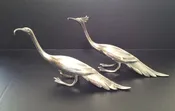 A Pair Of Antique Sterling Silver Peacocks