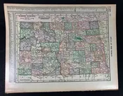 Antique 1919 USA Map Double Sided Nebraska (2 page) / North Dakota (1 page)