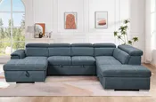 128'Sofa U Shaped Sectional Couch with Ottomans Reversible Modular Sofa 7 Seater Couch with Storage Seat,Living Room Furniture Sofa Sets with Adjustable Headrest, Blue