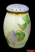 Antique J&amp;C Bavarian Talc Sugar Shaker Muffineer Handpainted Cork Lilac Gold L6Y