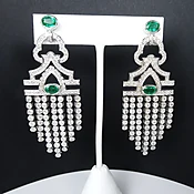 14K 3.13 ct tw Emeralds, 6 ct diamonds, 2 3/4" x 1 1/16". friction backs