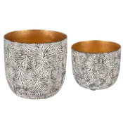 Textured Whitewash Gold Planter Set
