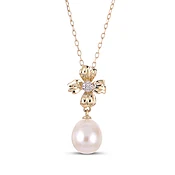 Cultured Pearl & Diamond Accent Flower Necklace 10K Yellow Gold 18"