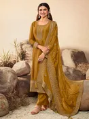 Mustard Yellow Art Silk Embroidered Festive Wear
