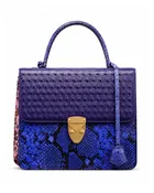 Alabama Italian Python Embossed Leather Handbag Blue-Pink